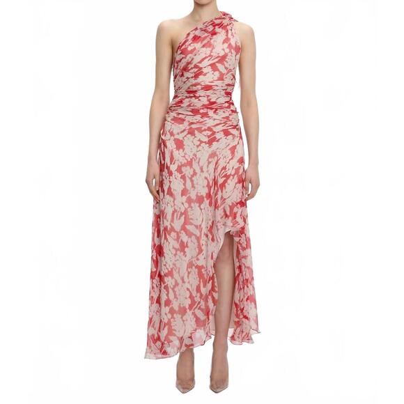 NEW VICTORIA BECKHAM one shoulder draped midi dress in chilli / blush